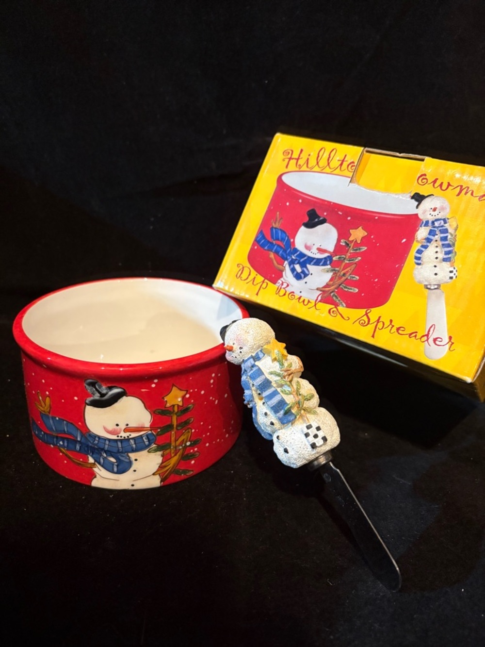 Certified International Red Snowman Ceramic Dip Bowl with Snowman Spreader